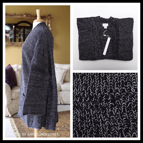 BLACK MARLED KNIT LONG CARDIGAN - Picture 4 of 8